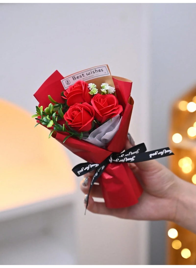 Valentine’s Day Decoration – Small Artificial Red Rose Bouquet, Perfect as a Gift for Your Loved One on Valentine’s Day and for All Types of Gifts, Graduation, Engagements, Birthdays, and Weddings, 1 Bouquet, Size 16 cm - Image 1